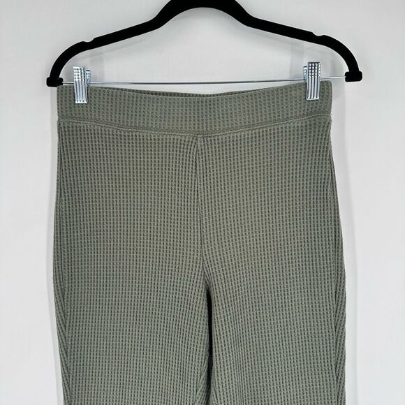 Aerie Women’s Waffle Hi Waisted Flare Leg Pants Green Size Medium Pull on Lounge - Picture 6 of 14